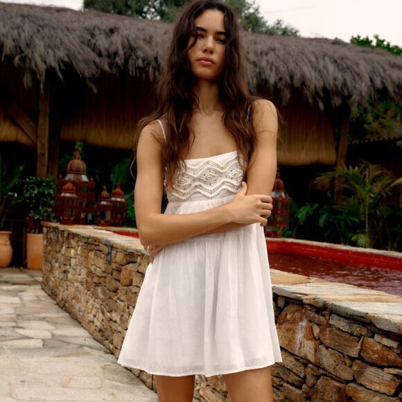 Zara Beaded Spaghetti Strap Mini Dress White Size XS - Picture 3 of 14